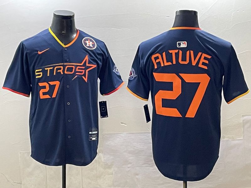 Men Houston Astros #27 Altuve Drak Blue Three generations Joint Name 2025 Nike MLB Jersey style 4